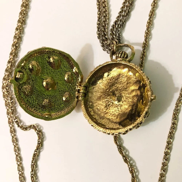 Vintage Goldette NY Pocket Necklace Long Chain Layered Victorian Style - Picture 4 of 12